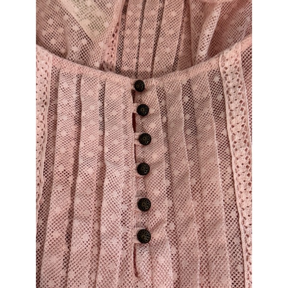 Free People Pink Dot Lace Peasant Blouse Top Embroidered Ruffle Hem Size Small - Picture 3 of 10